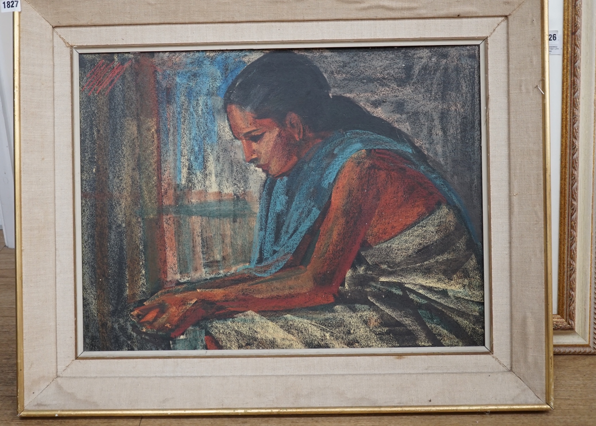 Maurice Man (1921-1997), oil on board, Study of a seated woman, 45 x 60cm. Condition - fair